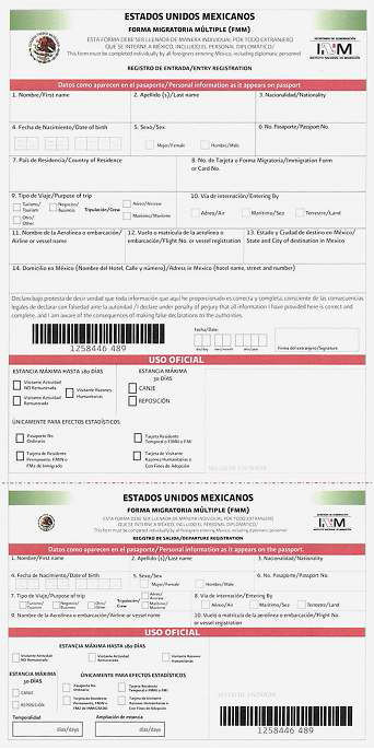 tourist card fmm form for mexico
